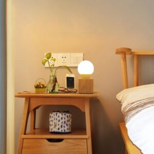 Lampe de Chevet Bois <br> Socle en Cube